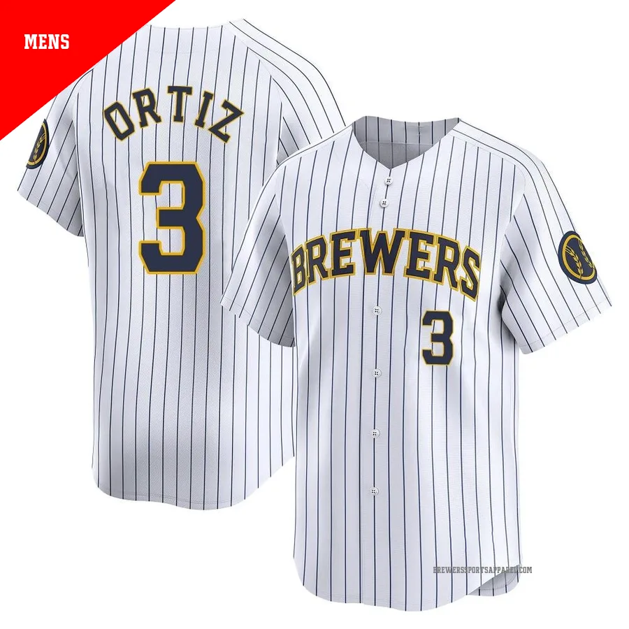 Milwaukee Brewers ＃3 Joey Ortiz Men's White Limited Alternate Jersey