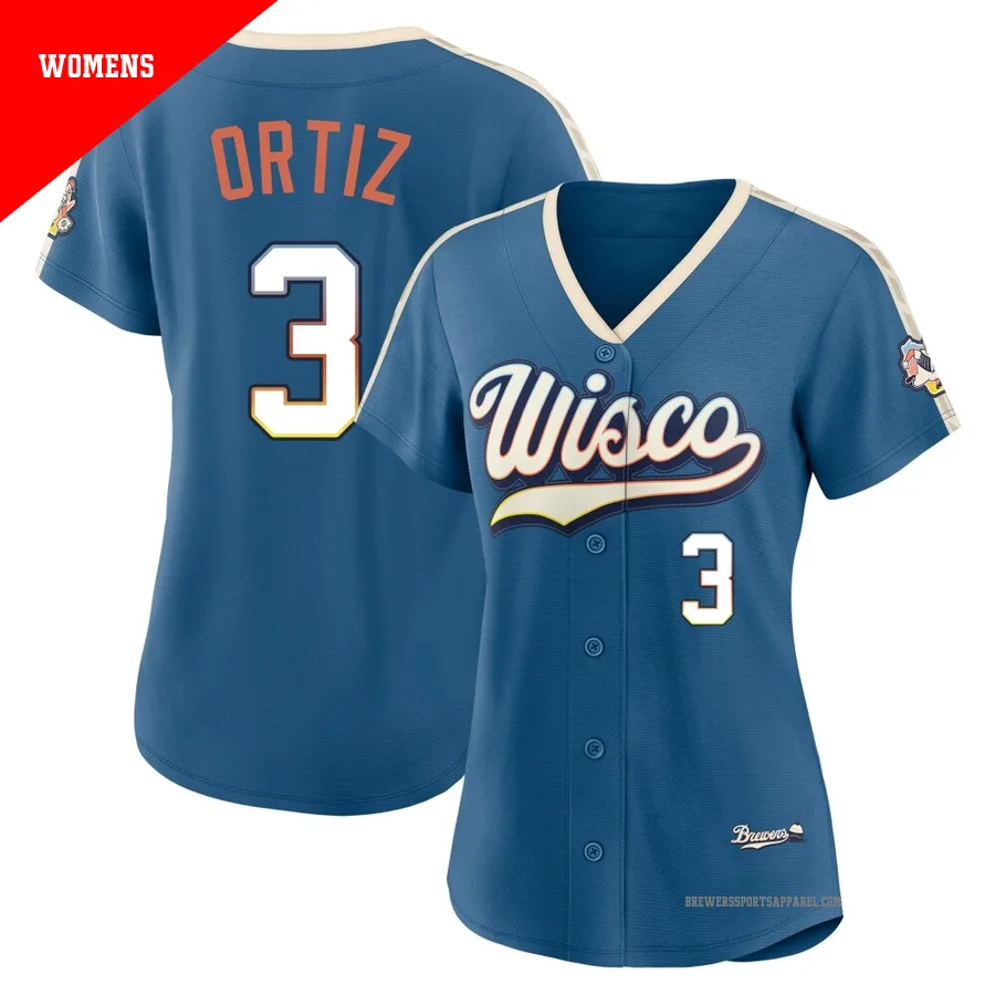 Milwaukee Brewers ＃3 Joey Ortiz Women's Blue Limited Mineral 2026 City Connect Stadium Jersey