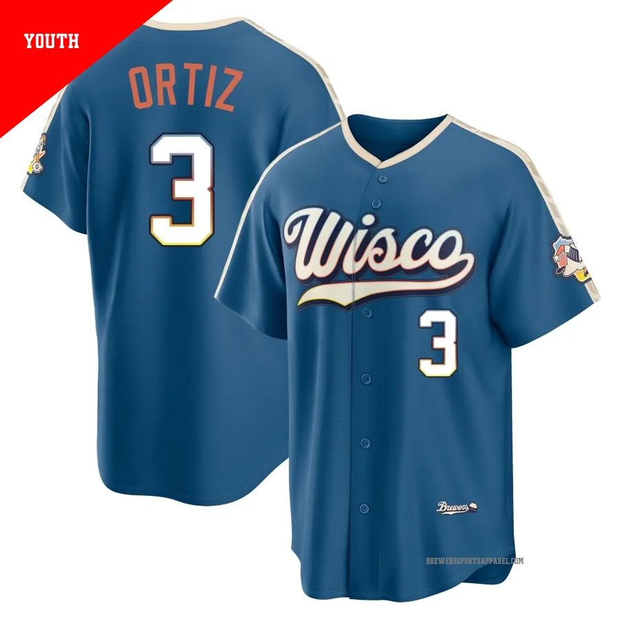 Milwaukee Brewers ＃3 Joey Ortiz Youth Blue Limited Mineral 2026 City Connect Stadium Jersey