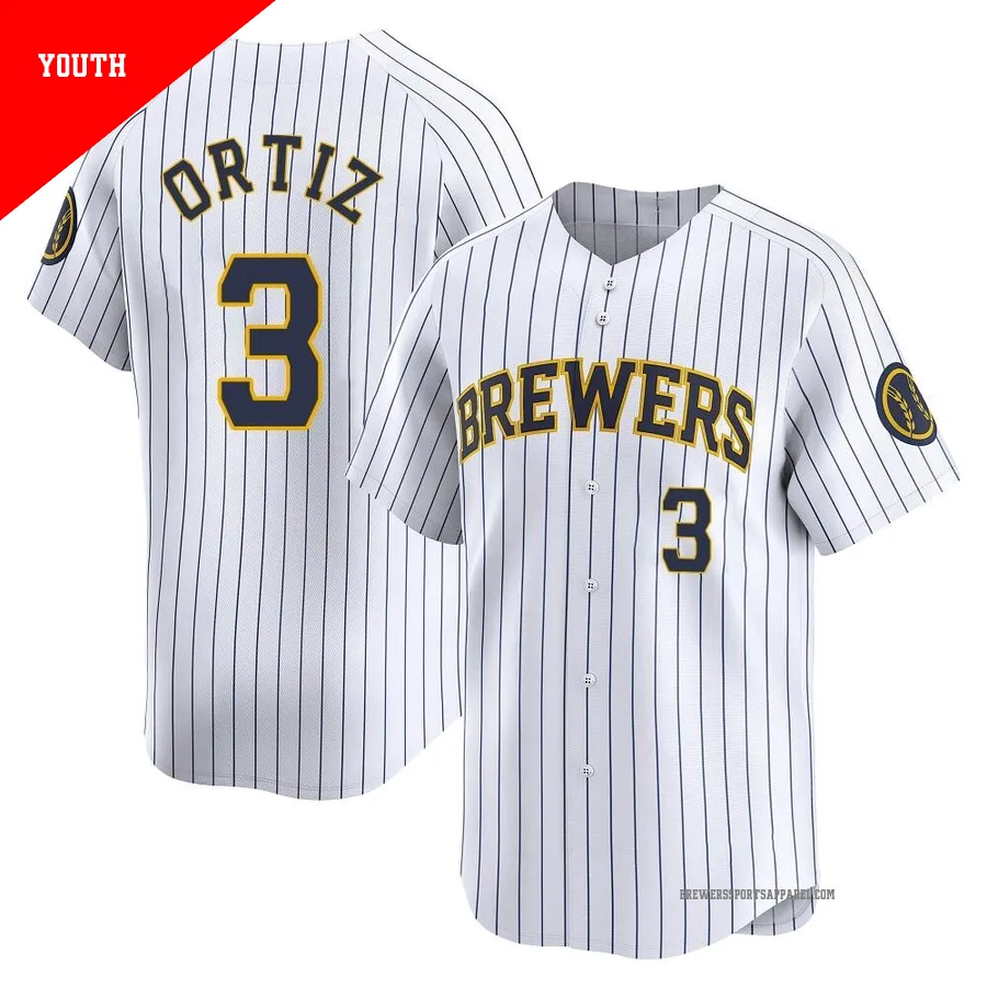Milwaukee Brewers ＃3 Joey Ortiz Youth White Limited Alternate Jersey