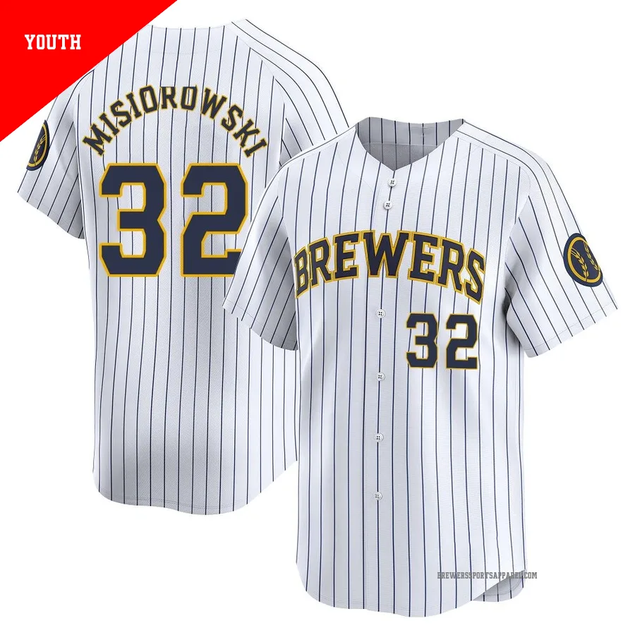 Milwaukee Brewers ＃32 Jacob Misiorowski Youth White Limited Alternate Jersey