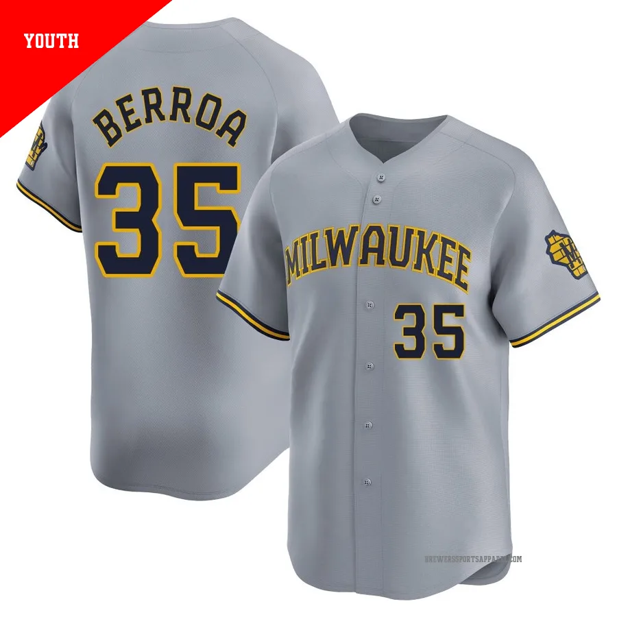 Milwaukee Brewers ＃35 Steward Berroa Youth Gray Limited Away Jersey