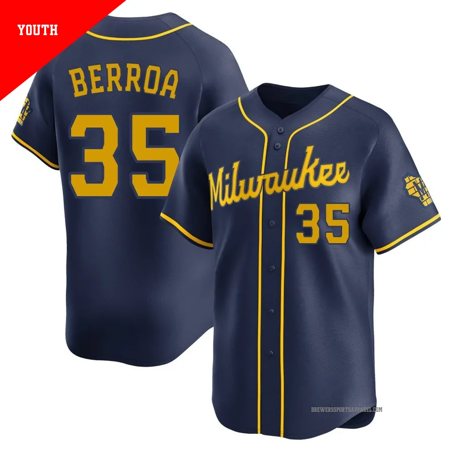Milwaukee Brewers ＃35 Steward Berroa Youth Navy Limited Alternate Jersey