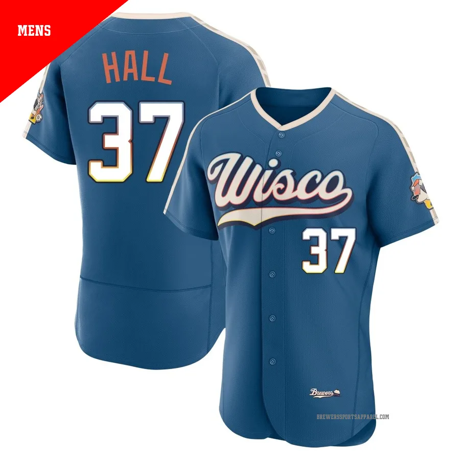 Milwaukee Brewers ＃37 DL Hall Men's Blue Authentic Mineral 2026 City Connect Stadium Jersey