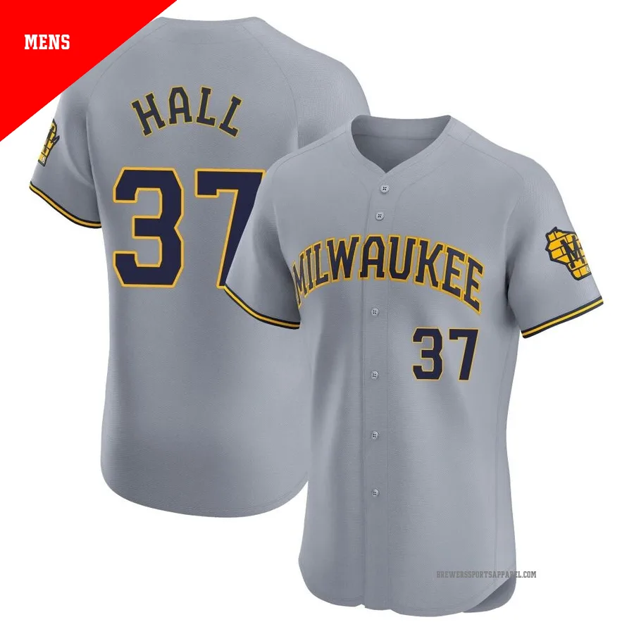 Milwaukee Brewers ＃37 DL Hall Men's Gray Elite Road Jersey