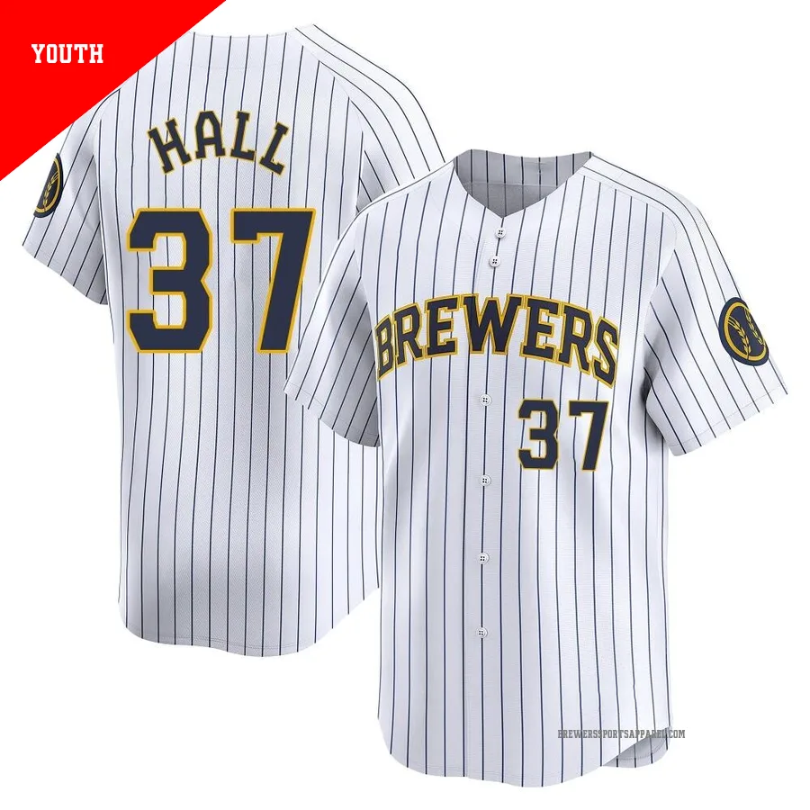 Milwaukee Brewers ＃37 DL Hall Youth White Limited Alternate Jersey