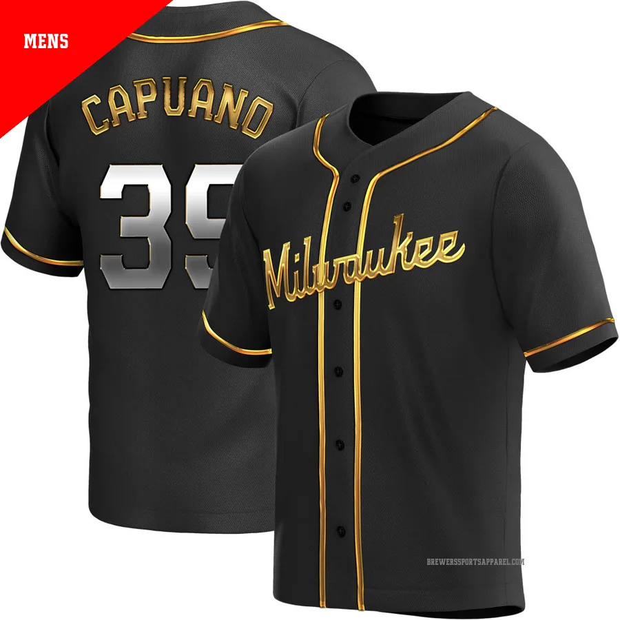 Milwaukee Brewers ＃39 Chris Capuano Men's Gold Replica Black en Alternate Jersey