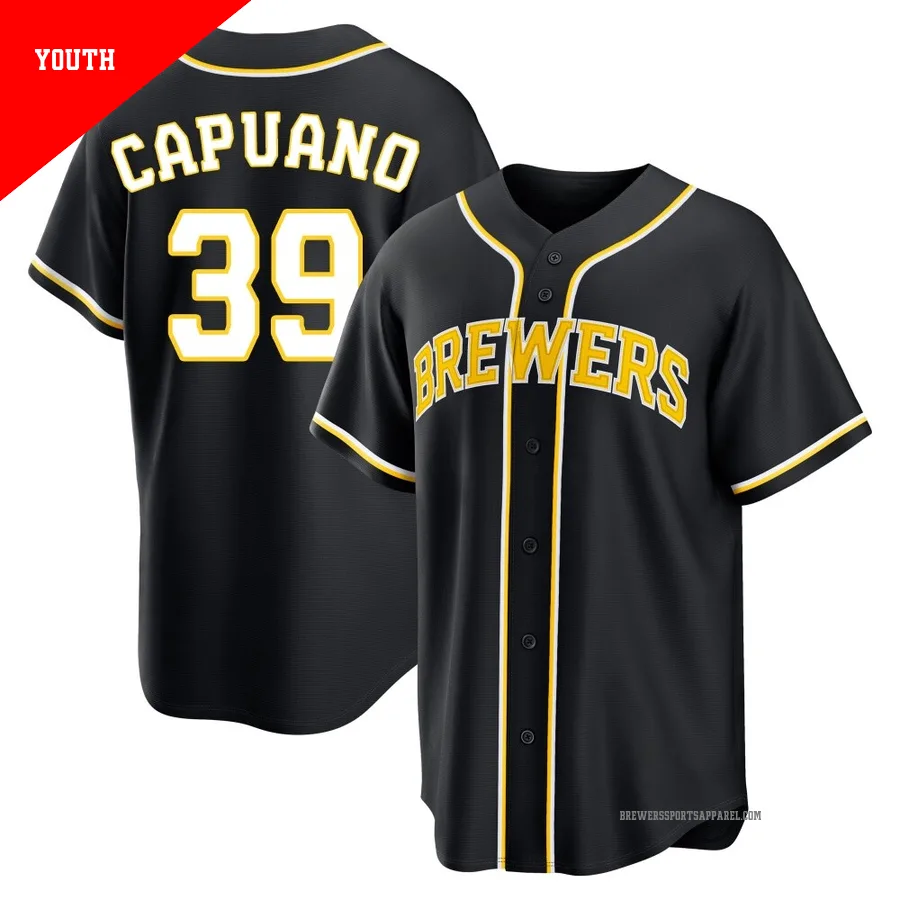 Milwaukee Brewers ＃39 Chris Capuano Youth Black Replica Fashion Out Jersey