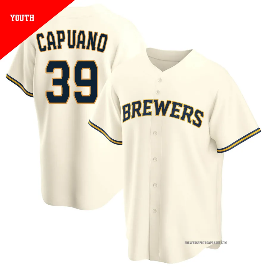 Milwaukee Brewers ＃39 Chris Capuano Youth Cream Replica Home Jersey
