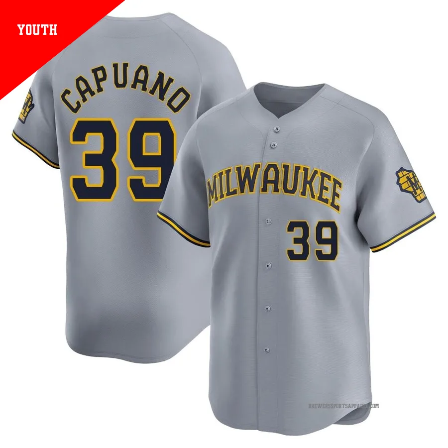 Milwaukee Brewers ＃39 Chris Capuano Youth Gray Limited Away Jersey