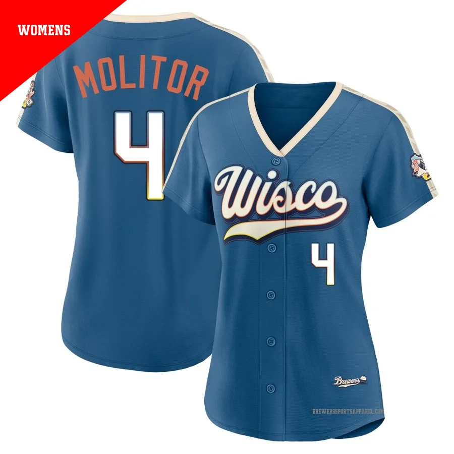 Milwaukee Brewers ＃4 Paul Molitor Women's Blue Limited Mineral 2026 City Connect Stadium Jersey