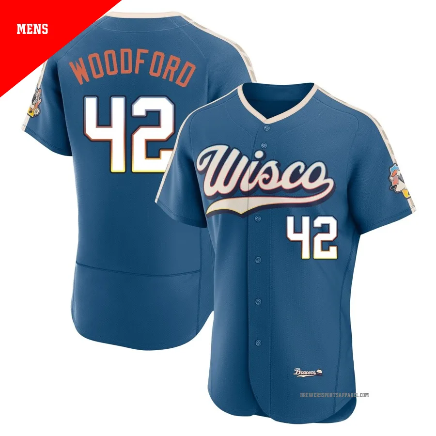 Milwaukee Brewers ＃42 Jake Woodford Men's Blue Authentic Mineral 2026 City Connect Stadium Jersey