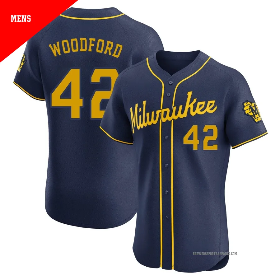 Milwaukee Brewers ＃42 Jake Woodford Men's Navy Elite Alternate Jersey