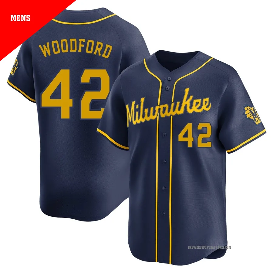 Milwaukee Brewers ＃42 Jake Woodford Men's Navy Limited Alternate Jersey