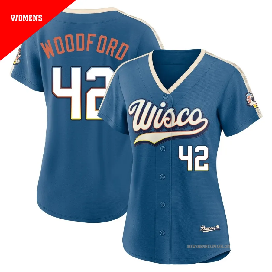 Milwaukee Brewers ＃42 Jake Woodford Women's Blue Limited Mineral 2026 City Connect Stadium Jersey