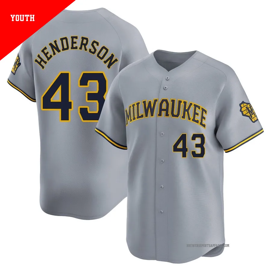 Milwaukee Brewers ＃43 Logan Henderson Youth Gray Limited Away Jersey
