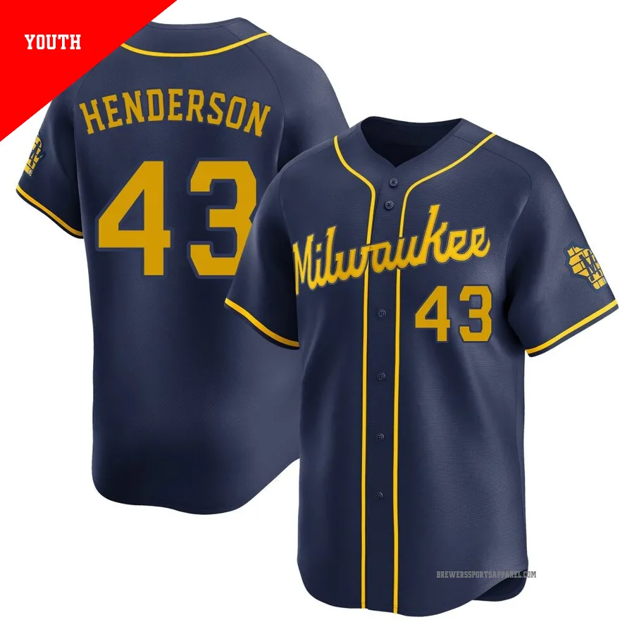 Milwaukee Brewers ＃43 Logan Henderson Youth Navy Limited Alternate Jersey
