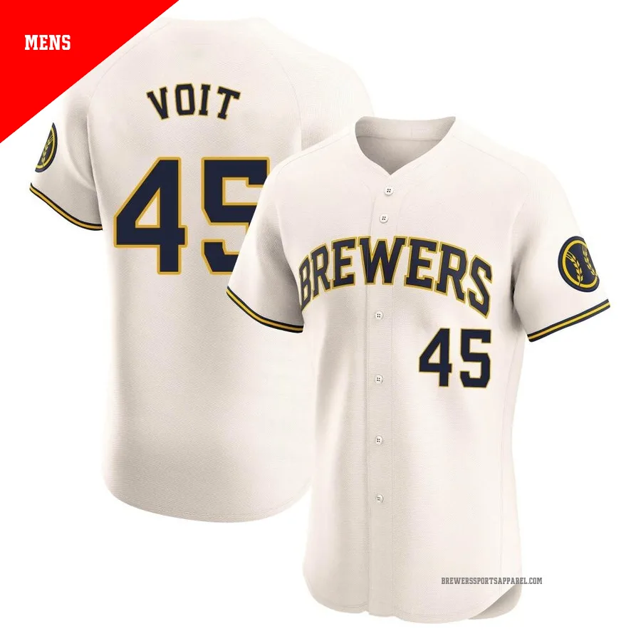 Milwaukee Brewers ＃45 Luke Voit Men's Cream Elite Home Jersey