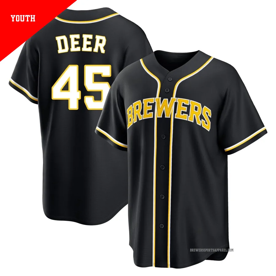 Milwaukee Brewers ＃45 Rob Deer Youth Black Replica Fashion Out Jersey