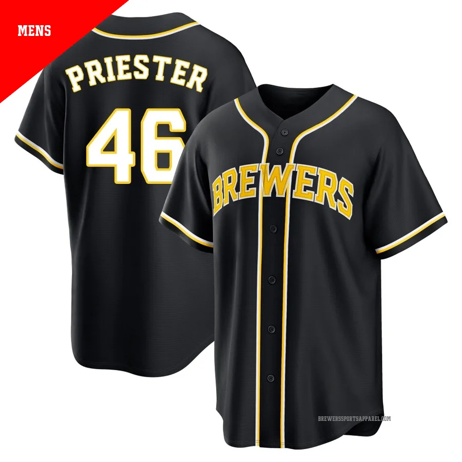 Milwaukee Brewers ＃46 Quinn Priester Men's Black Replica Fashion Out Jersey