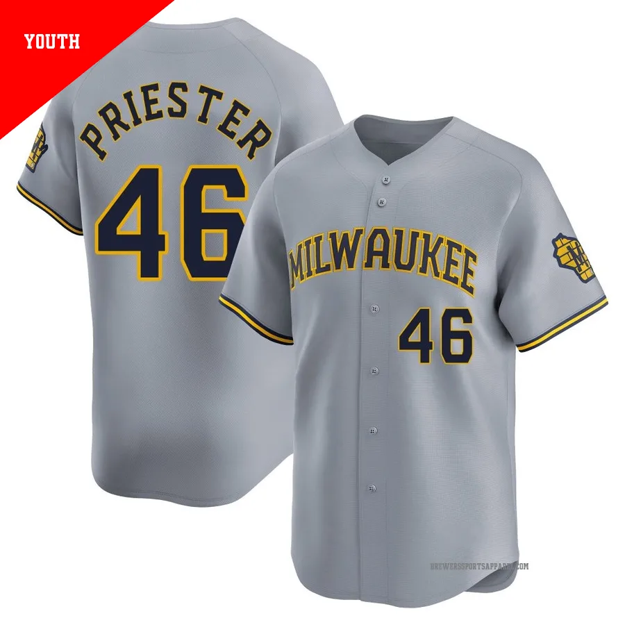 Milwaukee Brewers ＃46 Quinn Priester Youth Gray Limited Away Jersey