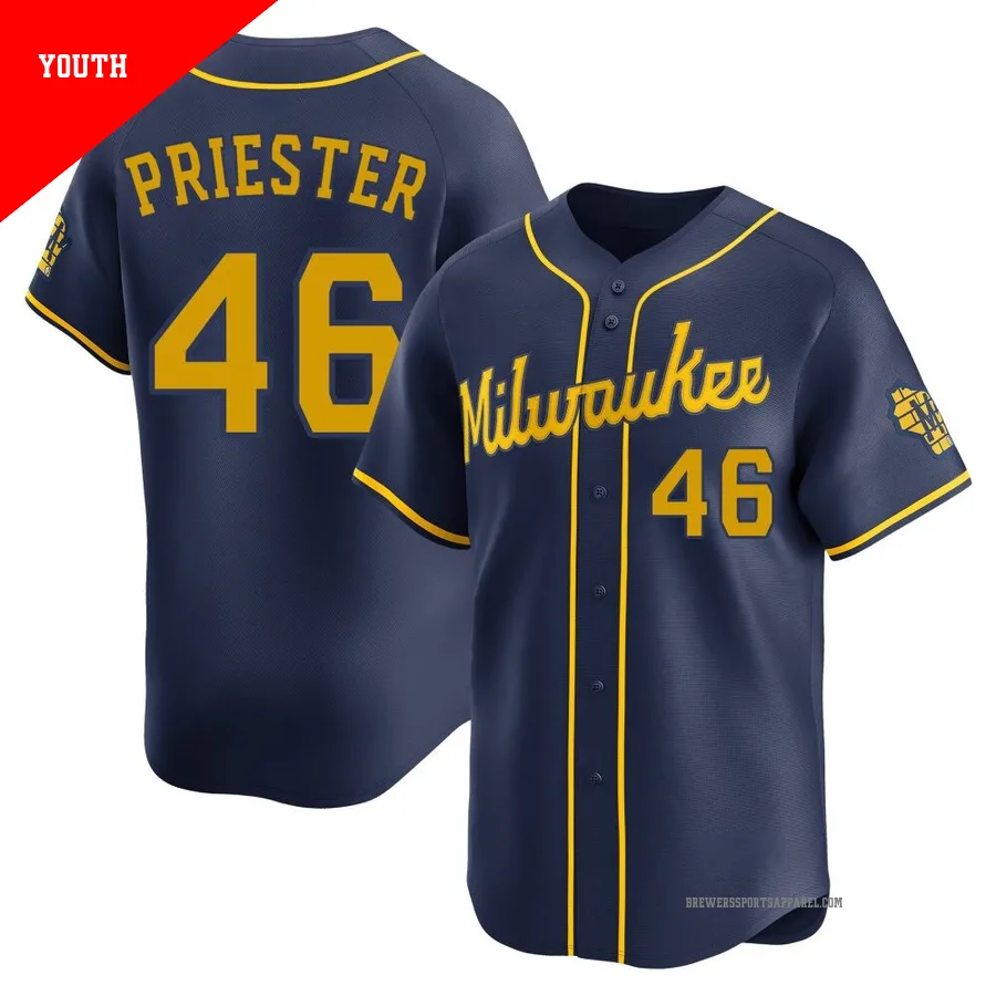 Milwaukee Brewers ＃46 Quinn Priester Youth Navy Limited Alternate Jersey