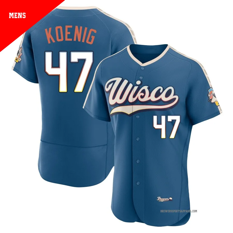 Milwaukee Brewers ＃47 Jared Koenig Men's Blue Authentic Mineral 2026 City Connect Stadium Jersey