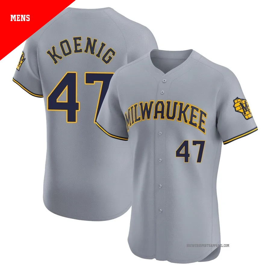 Milwaukee Brewers ＃47 Jared Koenig Men's Gray Elite Road Jersey