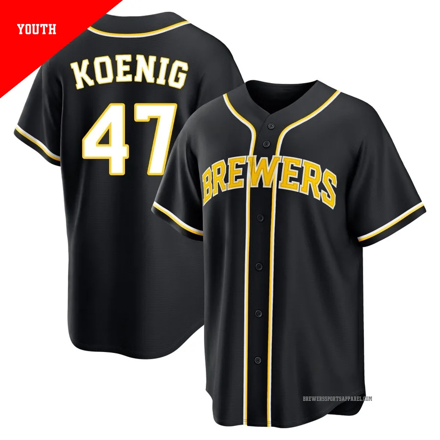 Milwaukee Brewers ＃47 Jared Koenig Youth Black Replica Fashion Out Jersey