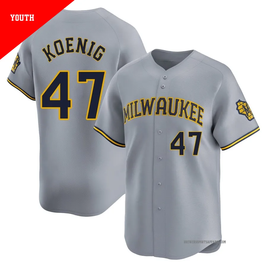 Milwaukee Brewers ＃47 Jared Koenig Youth Gray Limited Away Jersey