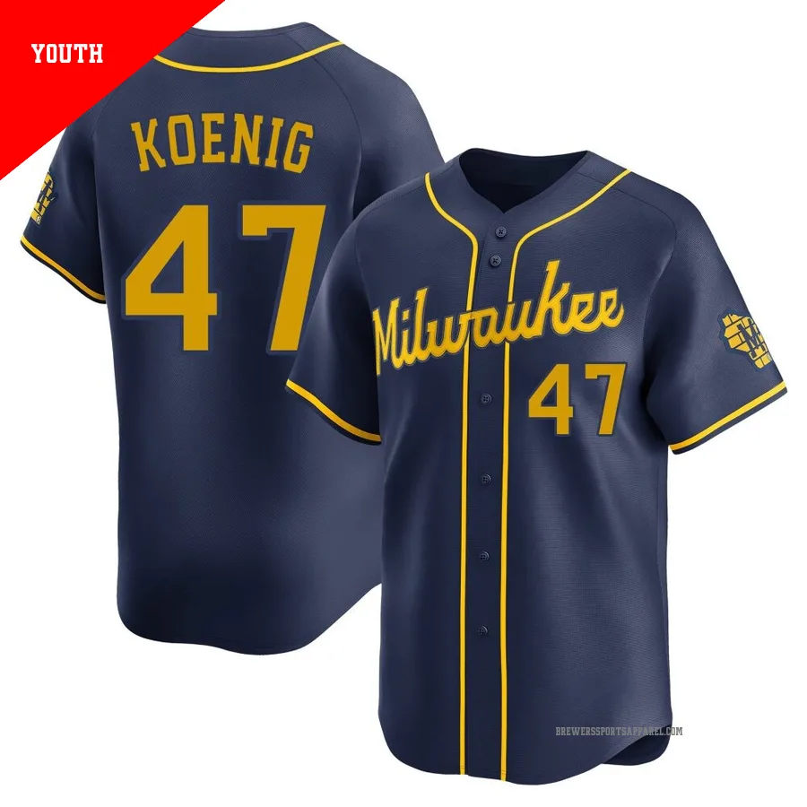Milwaukee Brewers ＃47 Jared Koenig Youth Navy Limited Alternate Jersey