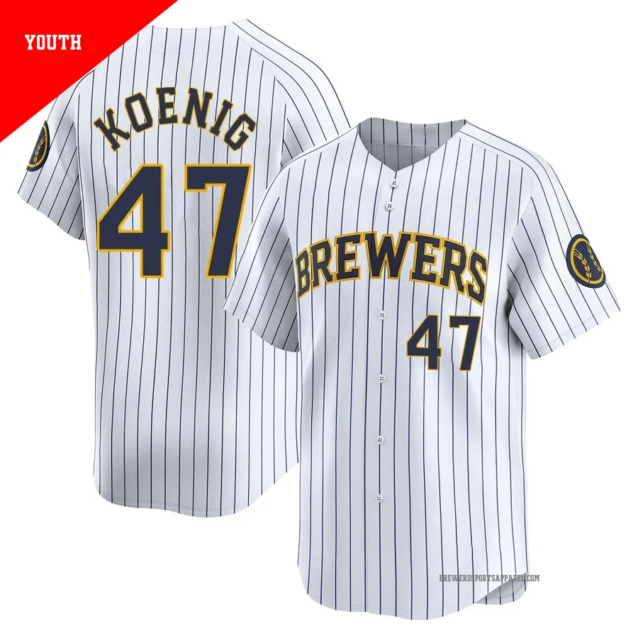 Milwaukee Brewers ＃47 Jared Koenig Youth White Limited Alternate Jersey