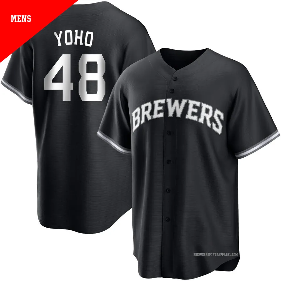 Milwaukee Brewers ＃48 Craig Yoho Men's Black/White Replica Jersey