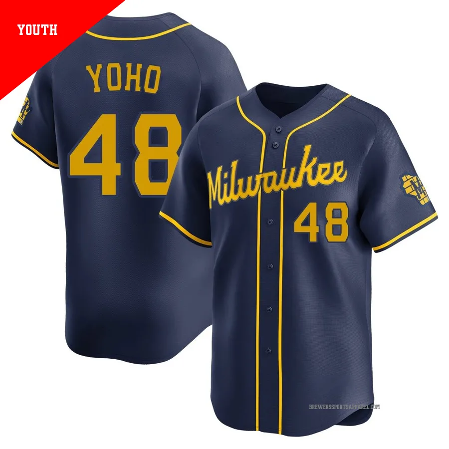 Milwaukee Brewers ＃48 Craig Yoho Youth Navy Limited Alternate Jersey