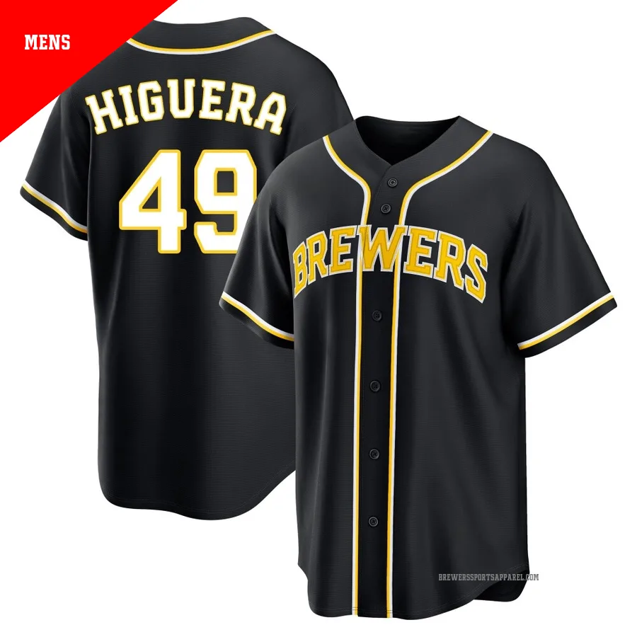 Milwaukee Brewers ＃49 Teddy Higuera Men's Black Replica Fashion Out Jersey