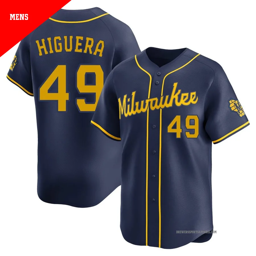 Milwaukee Brewers ＃49 Teddy Higuera Men's Navy Limited Alternate Jersey
