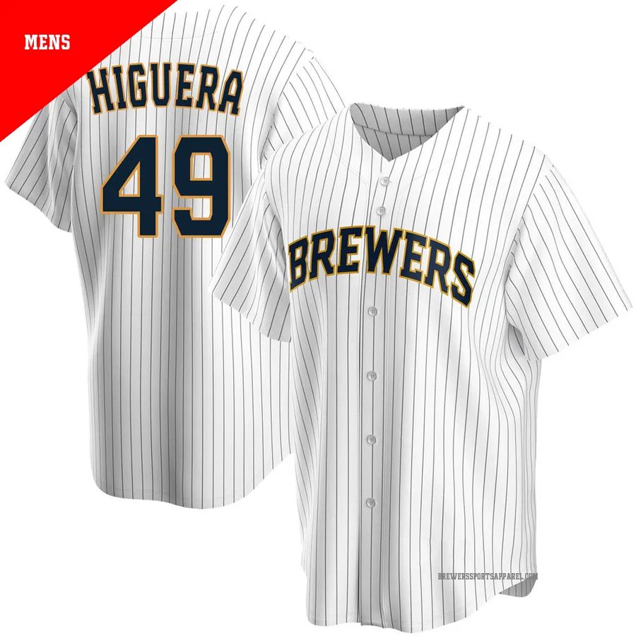 Milwaukee Brewers ＃49 Teddy Higuera Men's White Replica Home Jersey