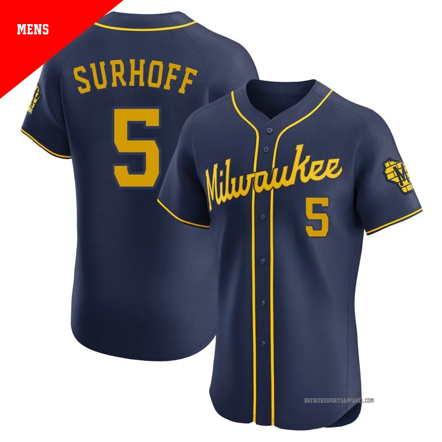 Milwaukee Brewers ＃5 Bj Surhoff Men's Navy Elite Alternate Jersey