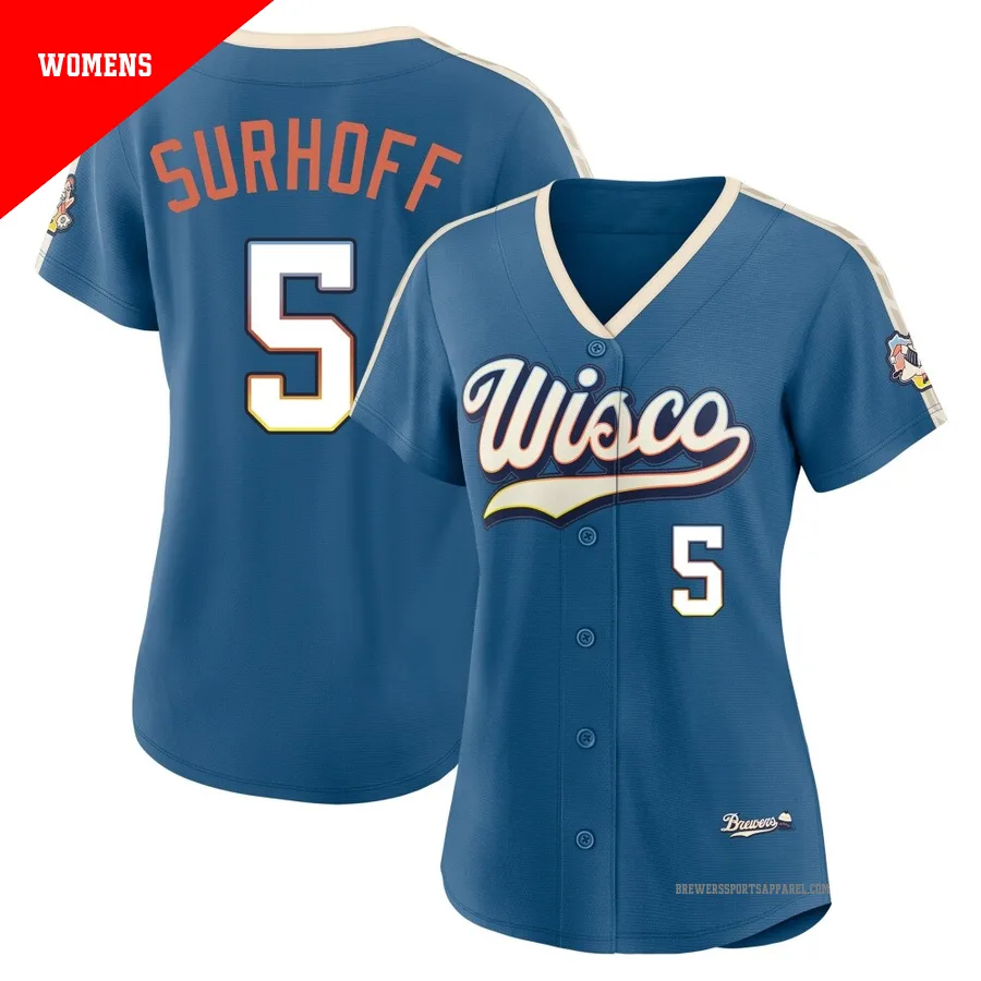 Milwaukee Brewers ＃5 Bj Surhoff Women's Blue Limited Mineral 2026 City Connect Stadium Jersey