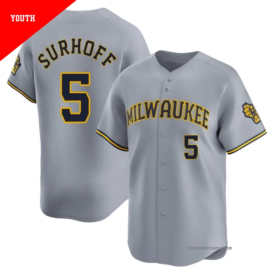 Milwaukee Brewers ＃5 Bj Surhoff Youth Gray Limited Away Jersey