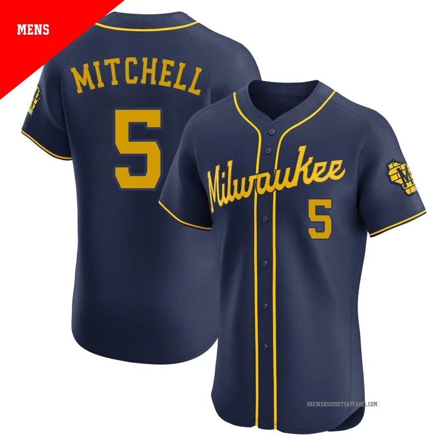 Milwaukee Brewers ＃5 Garrett Mitchell Men's Navy Elite Alternate Jersey