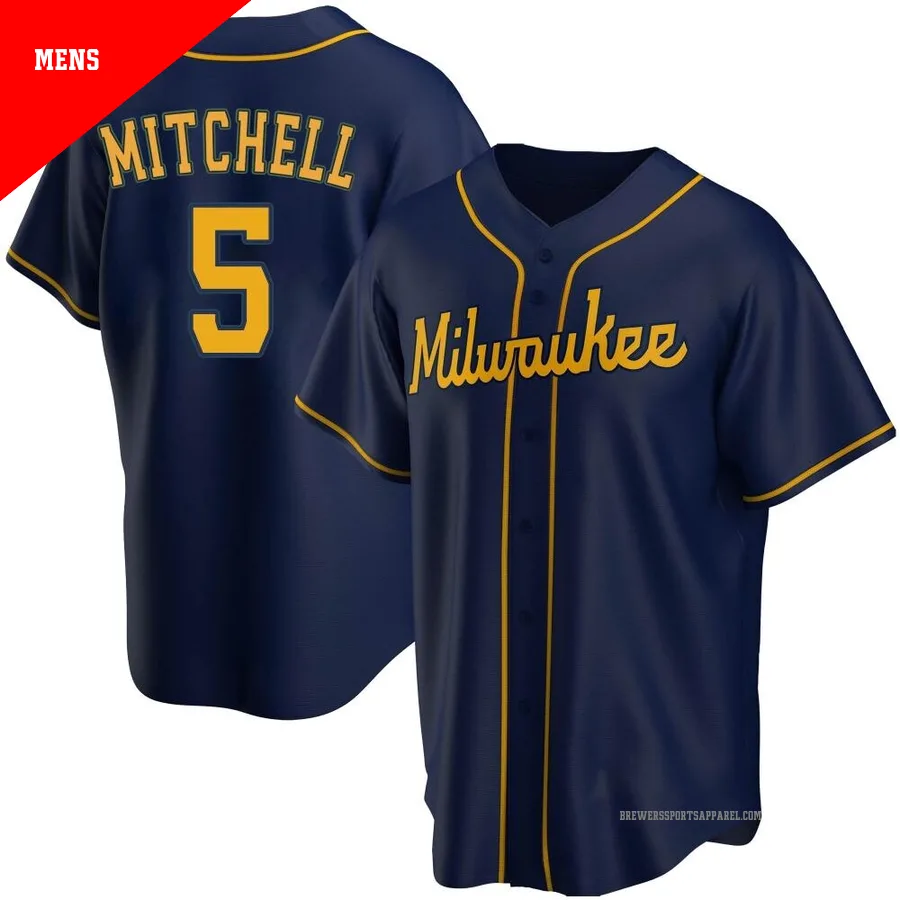 Milwaukee Brewers ＃5 Garrett Mitchell Men's Navy Replica Alternate Jersey