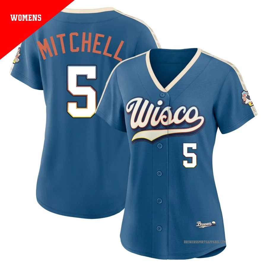 Milwaukee Brewers ＃5 Garrett Mitchell Women's Blue Limited Mineral 2026 City Connect Stadium Jersey