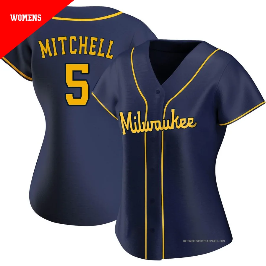 Milwaukee Brewers ＃5 Garrett Mitchell Women's Navy Replica Alternate Jersey