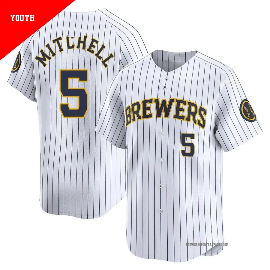 Milwaukee Brewers ＃5 Garrett Mitchell Youth White Limited Alternate Jersey