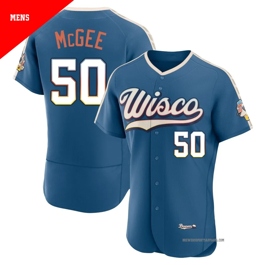 Milwaukee Brewers ＃50 Easton McGee Men's Blue Authentic Mineral 2026 City Connect Stadium Jersey