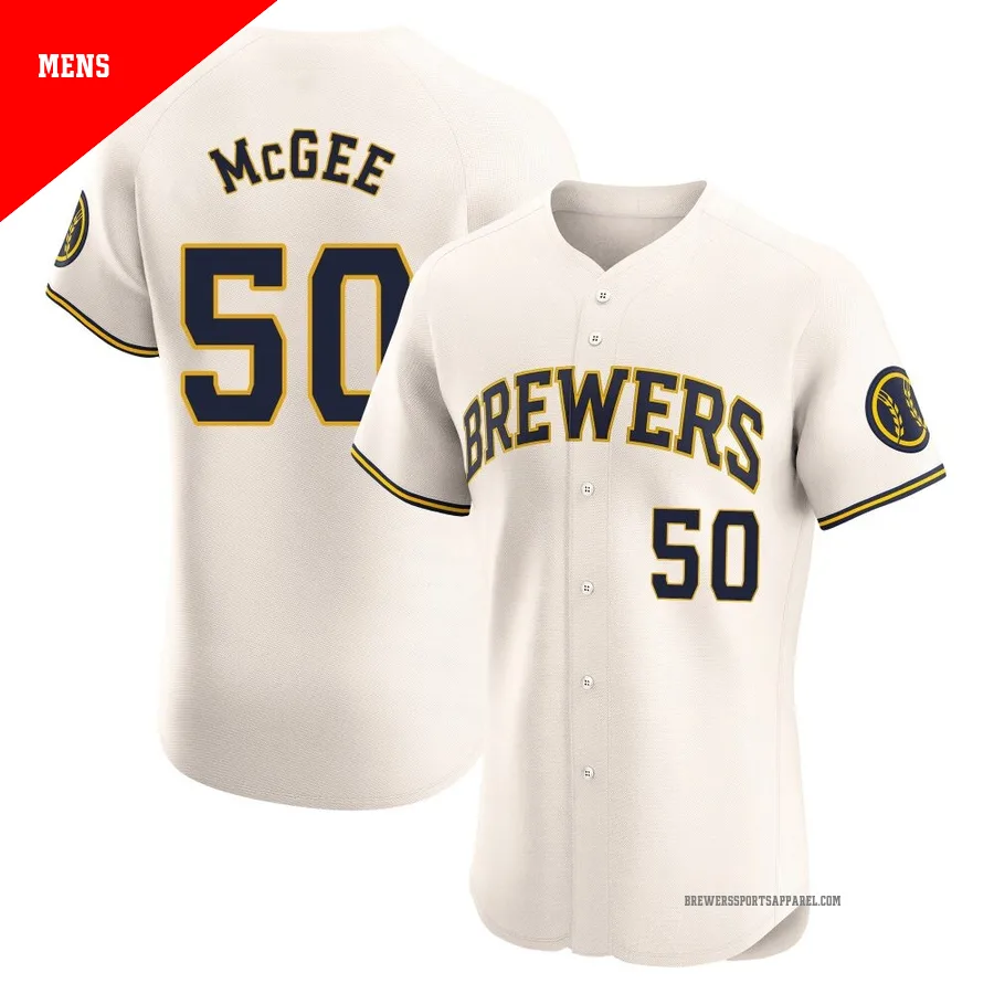 Milwaukee Brewers ＃50 Easton McGee Men's Cream Elite Home Jersey