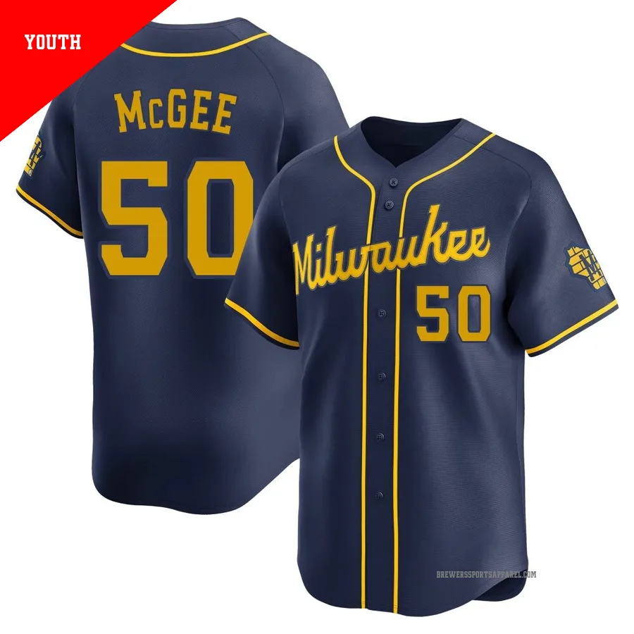 Milwaukee Brewers ＃50 Easton McGee Youth Navy Limited Alternate Jersey