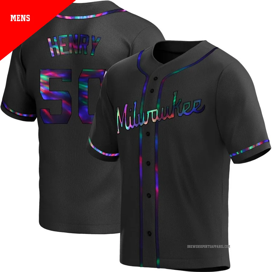 Milwaukee Brewers ＃50 Payton Henry Men's Black Replica Holographic Alternate Jersey