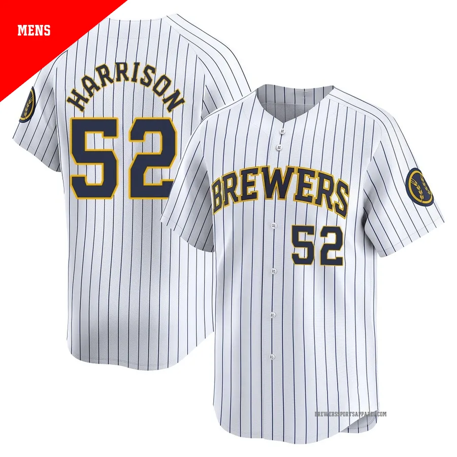 Milwaukee Brewers ＃52 Kyle Harrison Men's White Limited Alternate Jersey